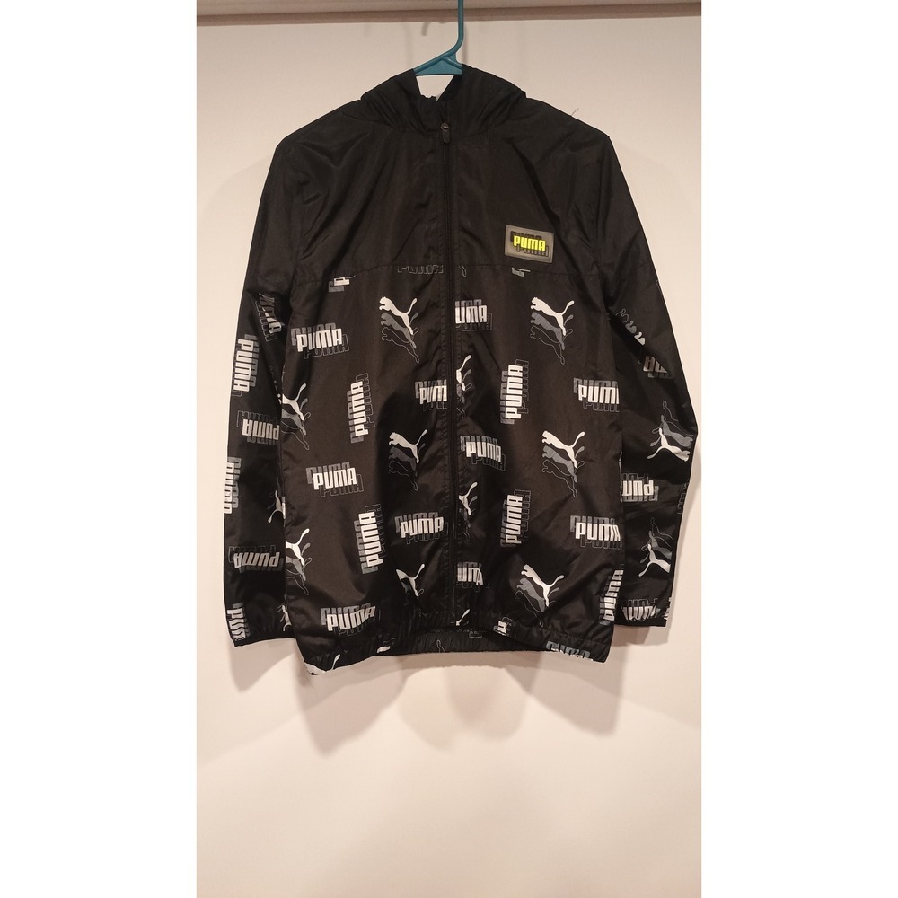 Puma Windbreaker Jacket Youth XL 18-20 All Over Logo Print Excellent Zip Up